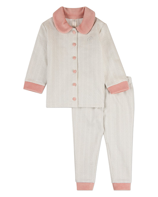 2 Piece Kids Chevron-Printed Cotton-Rich Velour-Trim Pajama Set
