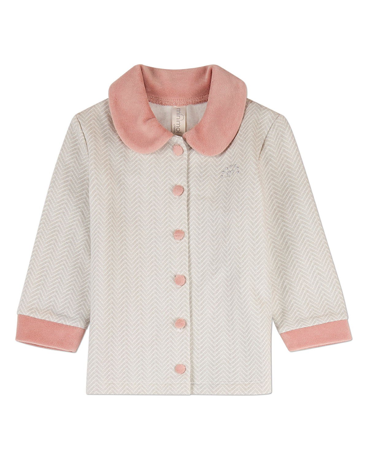 2 Piece Kids Chevron-Printed Cotton-Rich Velour-Trim Pajama Set