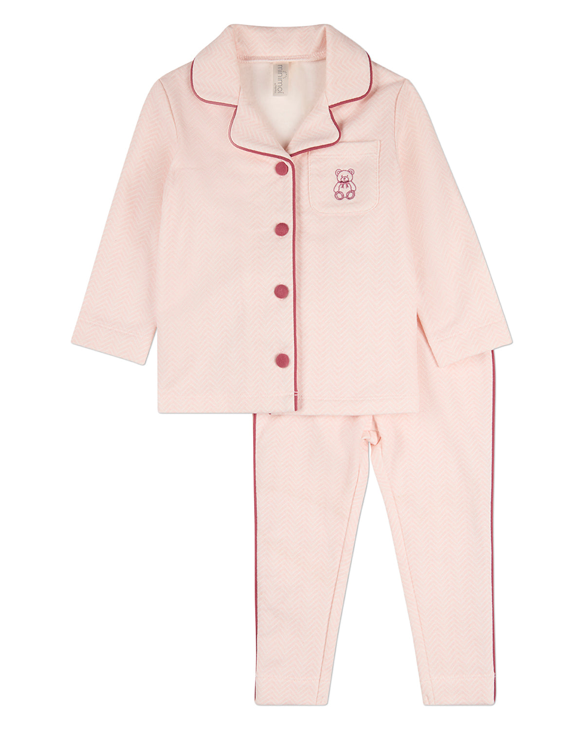 2 Piece Kids "Snuggly Bear" Chevron-Printed Cotton-Rich Pajama Set