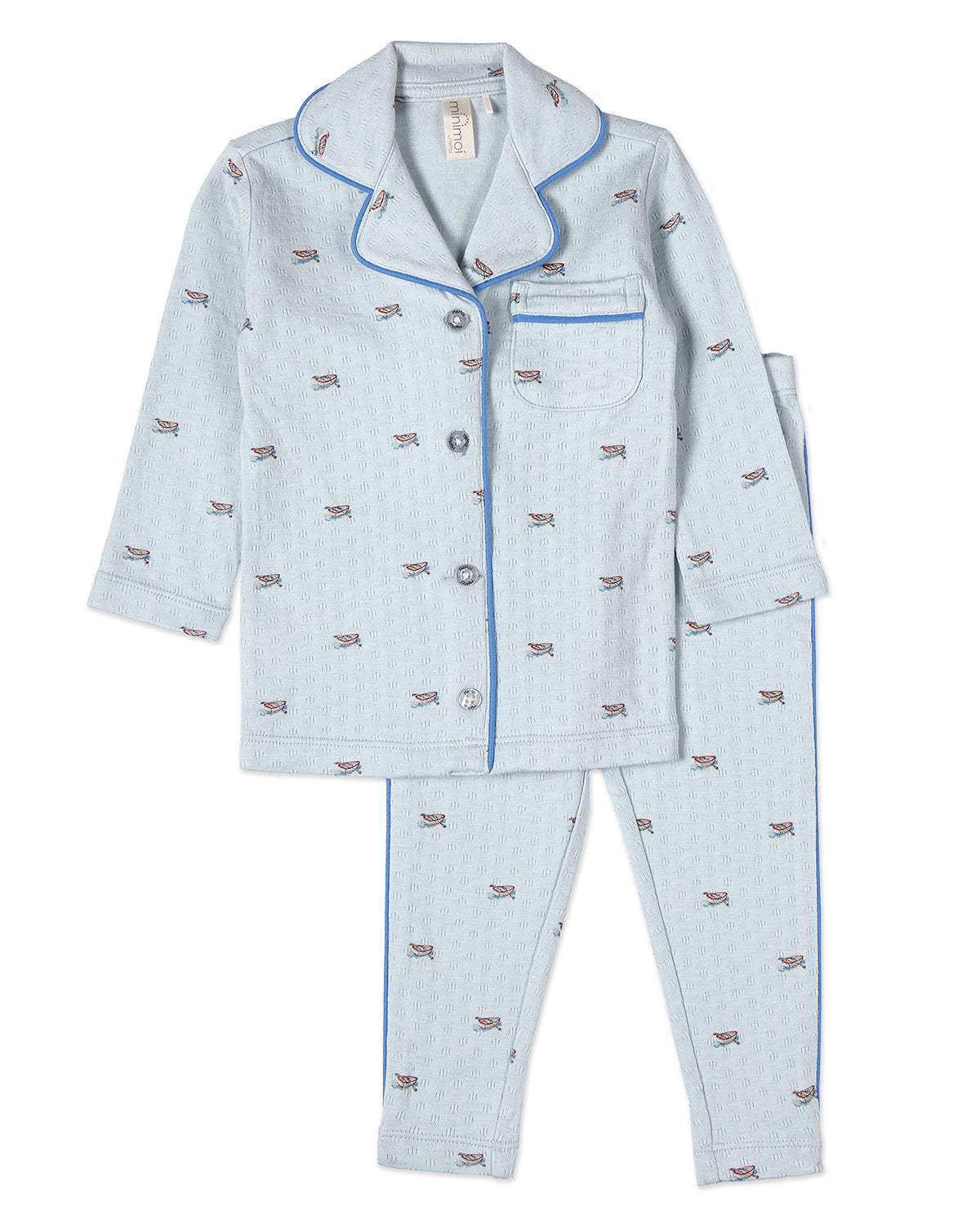 2 Piece Boys "Row Your Boat Gently" Pointelle Pajama Set : Color: Blue