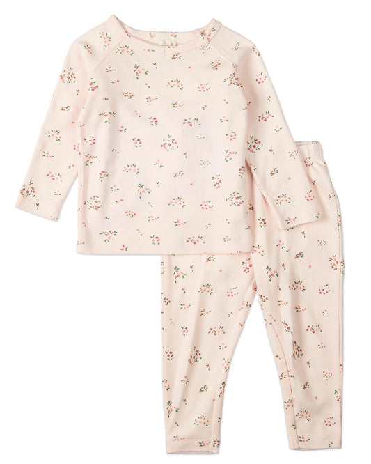 2 Piece Girls "Cameo Florals" 100% Cotton Pajama Set : Color: Soft Pink