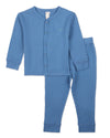 2 Piece Kids Ribbed Cotton Blend Solid Color Button-Down Pajama Set : Color: Deep Water