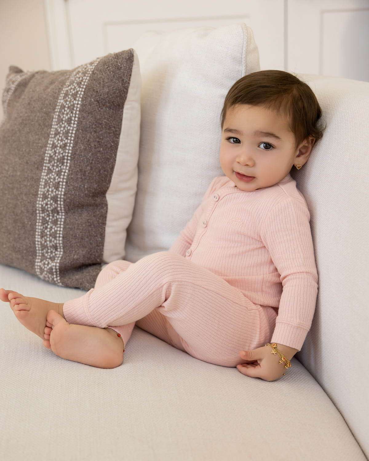 2 Piece Kids Ribbed Cotton Blend Solid Color Button-Down Pajama Set : Color: Seashell Pink