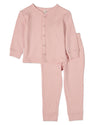 2 Piece Kids Ribbed Cotton Blend Solid Color Button-Down Pajama Set : Color: Seashell Pink