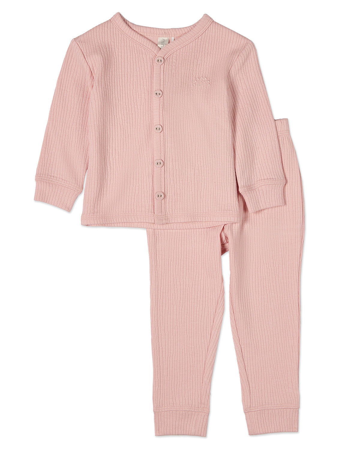 2 Piece Kids Ribbed Cotton Blend Solid Color Button-Down Pajama Set : Color: Seashell Pink