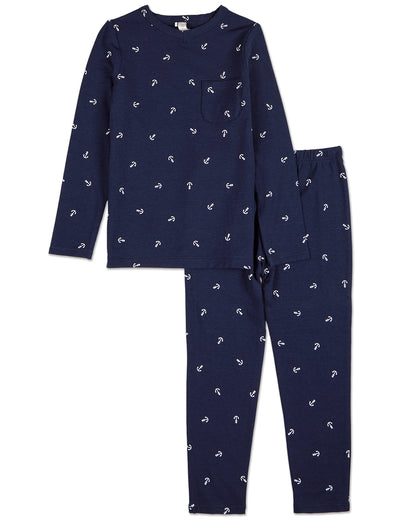 2 Piece Boys "Seas The Day" Rayon Blend Pull-On Pajama Set : Color: Navy