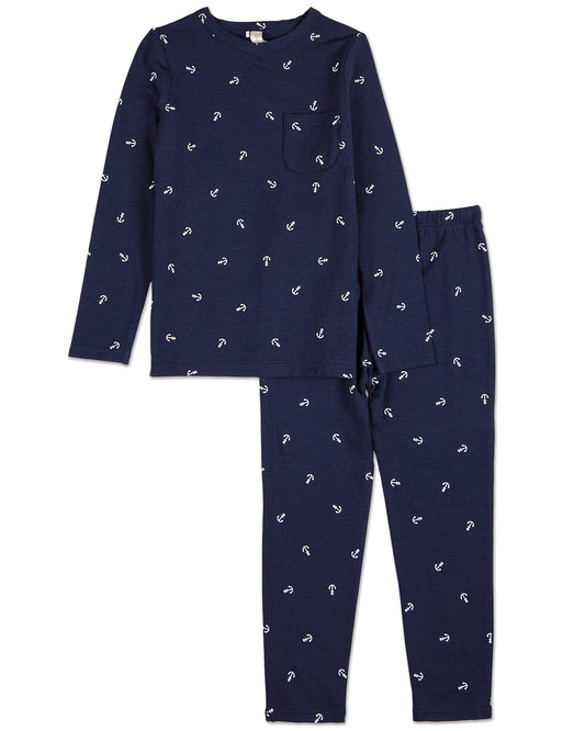 2 Piece Boys "Seas The Day" Rayon Blend Pull-On Pajama Set : Color: Navy