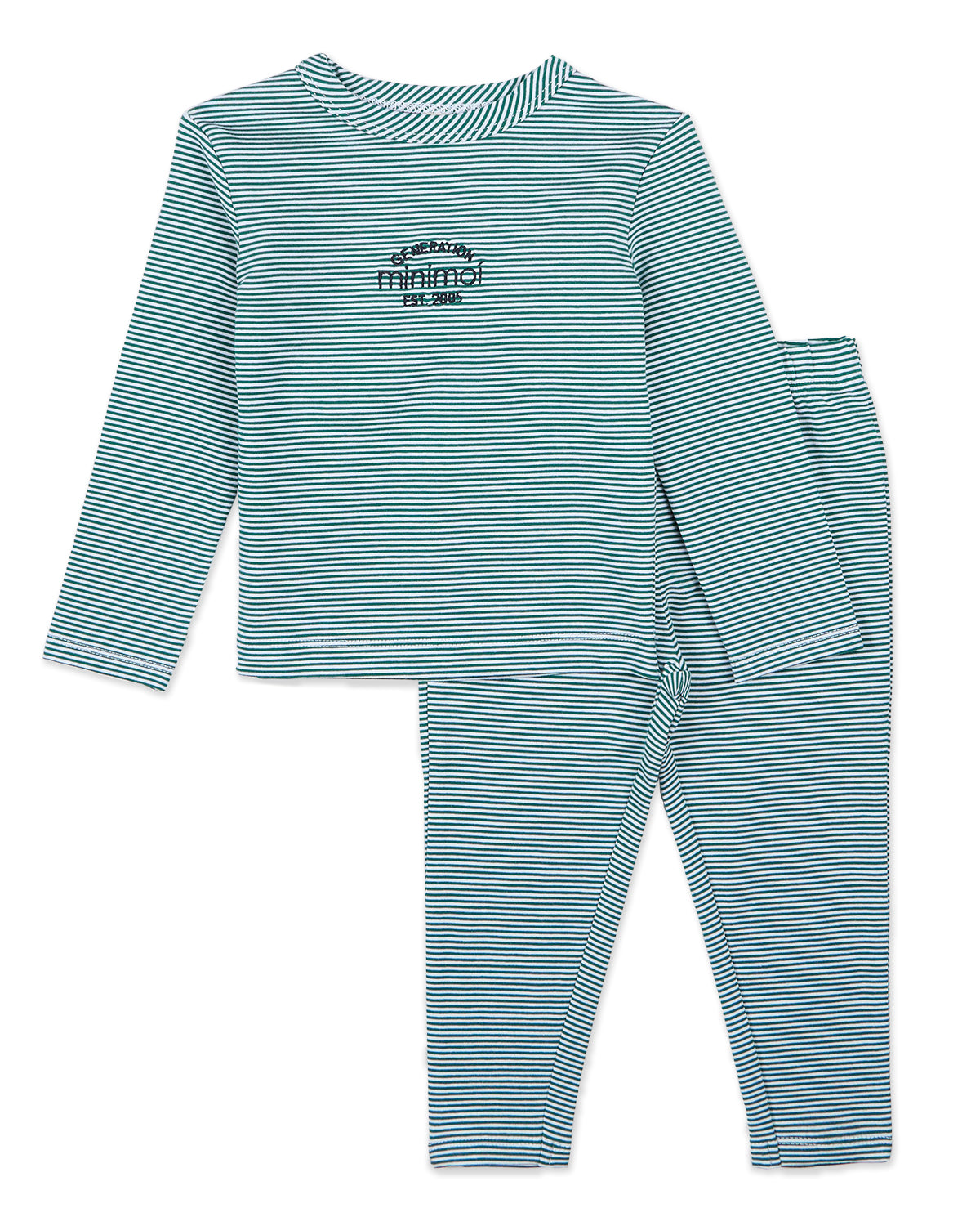 2 Piece Kids Mini-Stripe "Generation MiniMoi" Pajama Set : Color: Emerald Green