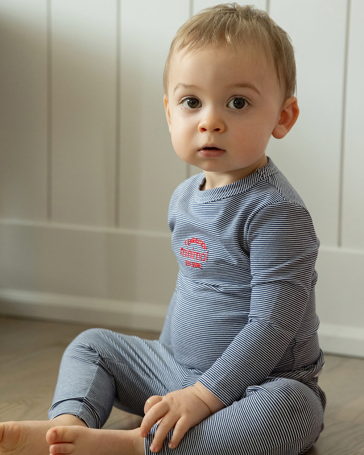 2 Piece Kids Mini-Stripe "Generation MiniMoi" Pajama Set : Color: Red