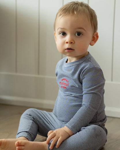 2 Piece Kids Mini-Stripe "Generation MiniMoi" Pajama Set : Color: Red