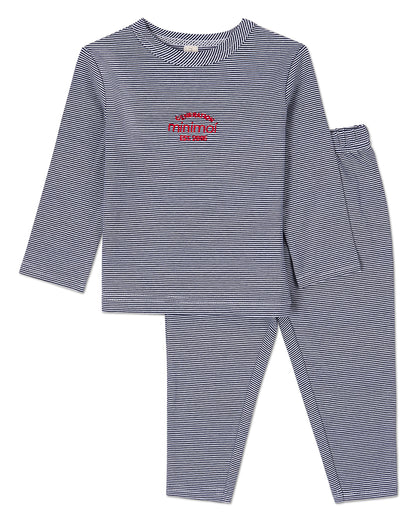 2 Piece Kids Mini-Stripe "Generation MiniMoi" Pajama Set : Color: Navy