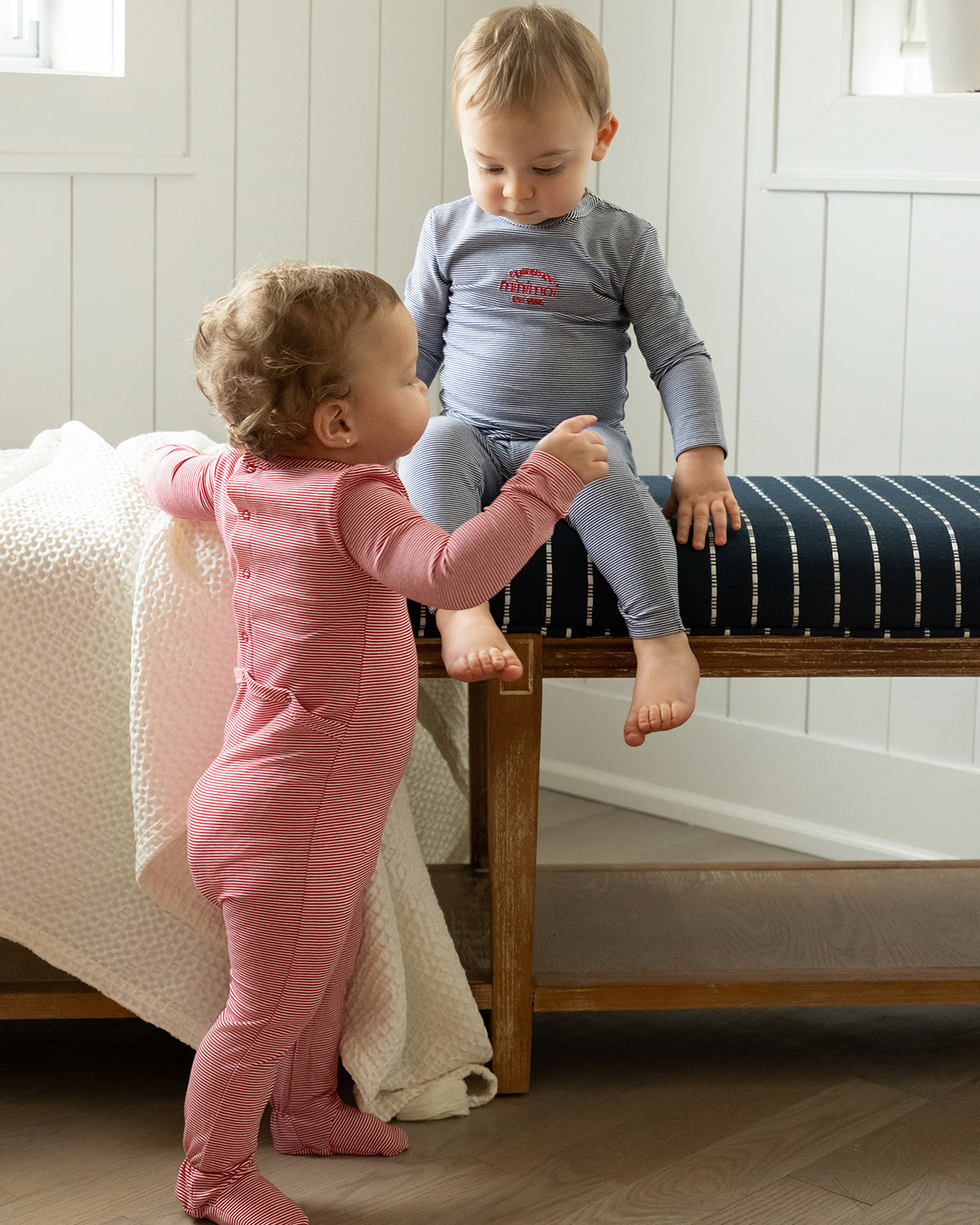 2 Piece Kids Mini-Stripe "Generation MiniMoi" Pajama Set : Color: Red