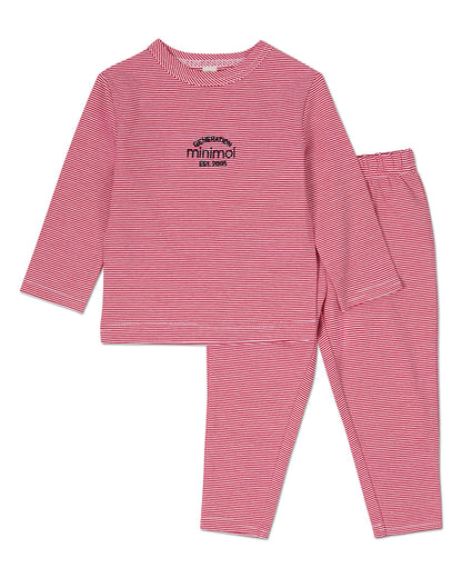 2 Piece Kids Mini-Stripe "Generation MiniMoi" Pajama Set : Color: Red