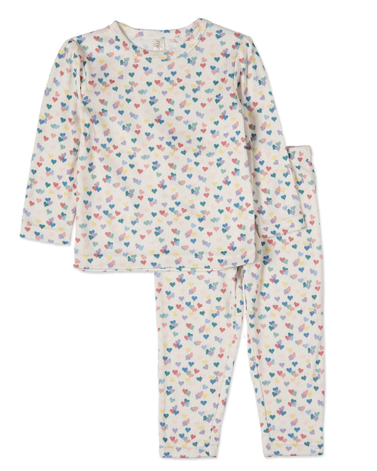 2 Piece Girls "Candied Hearts" Pointelle Pull-On Pajama Set : Color: Multi Color Print