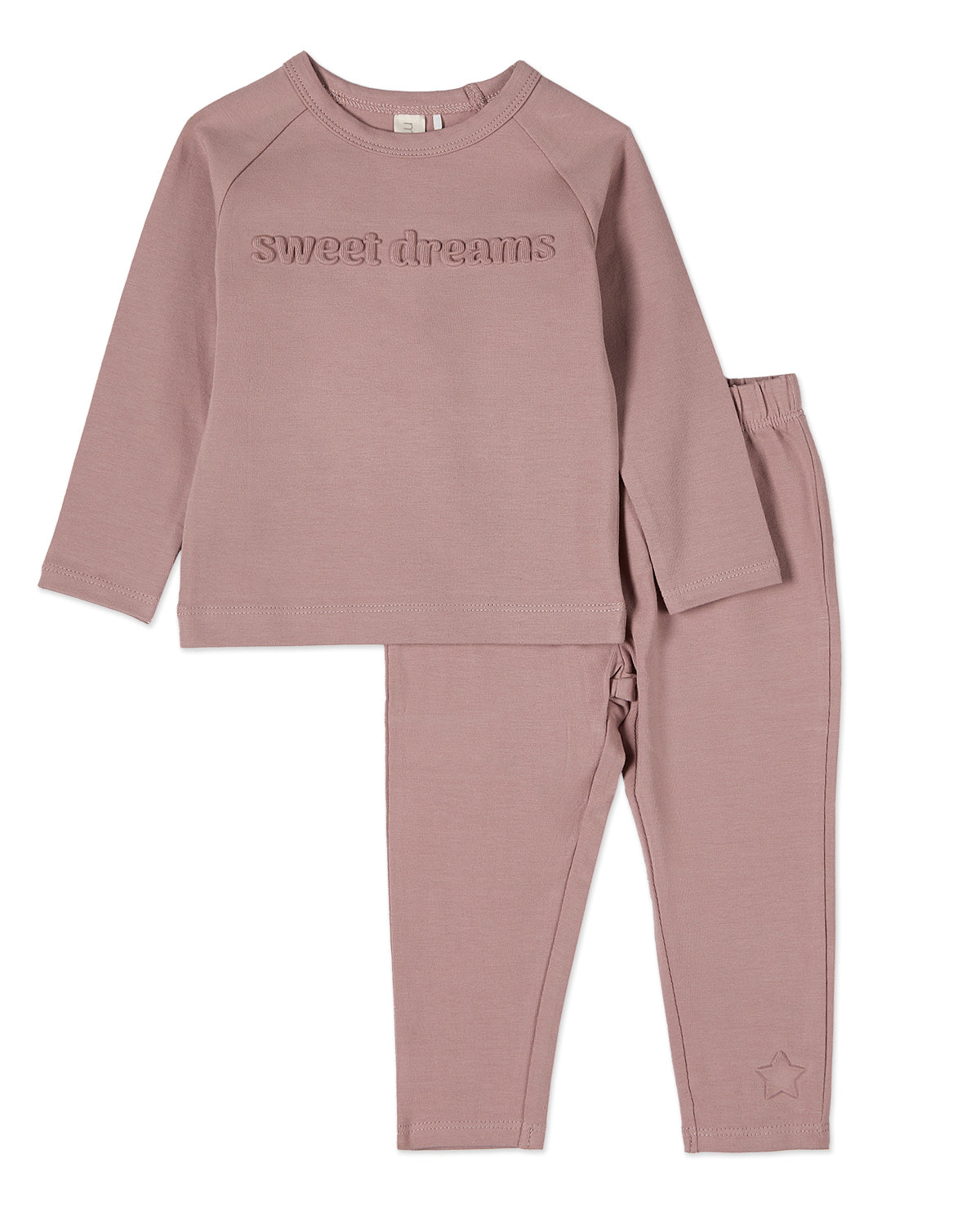 2 Piece Kids "Sweet Dreams" Cotton Rich Fleece 3D Embossed Pajama Set : Color: Mauve
