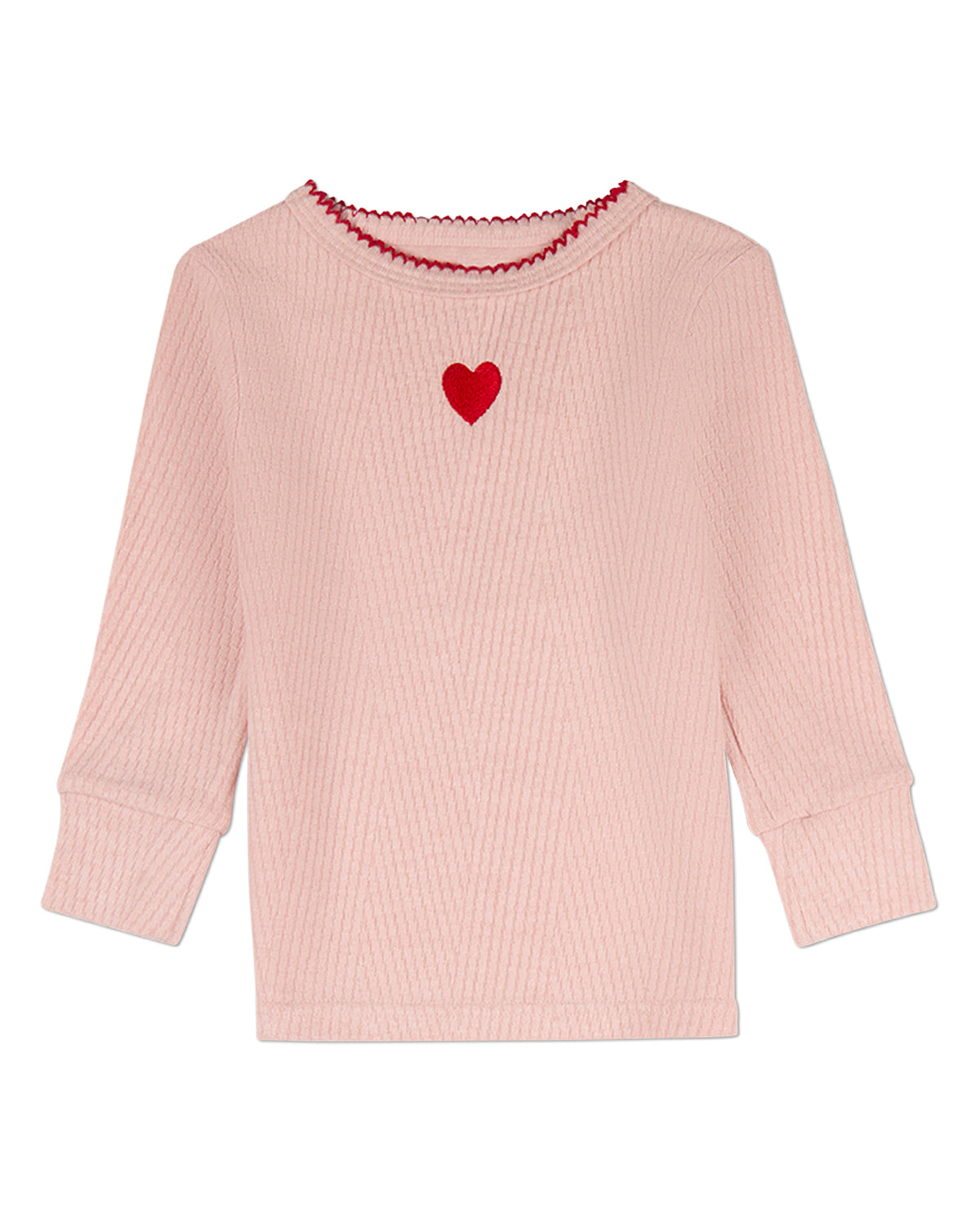 2 Piece Girls Heart-Embroidered Textured Ribbed Rayon-Blend Pajama Set