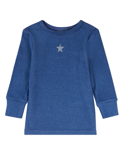 2 Piece Boys Star-Embroidered Textured Ribbed Rayon-Blend Pajama Set