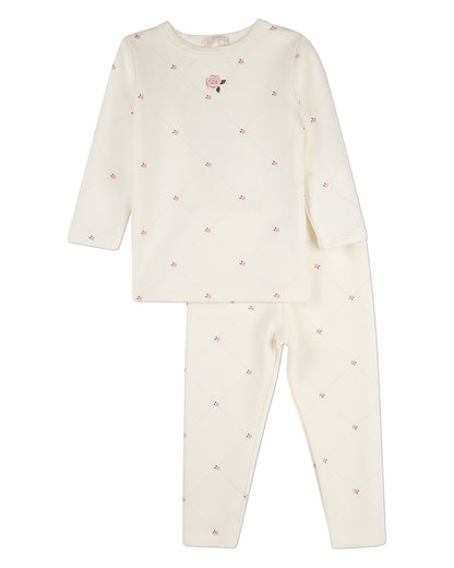 2 Piece Girls "Rosettes and Stitching" Rayon/Cotton-Blend Pajama Set
