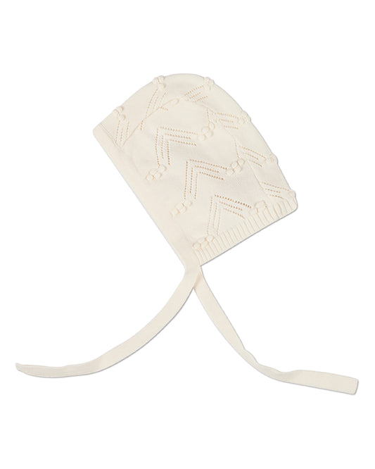Baby Unisex 100% Cotton Pointelle Knit Bonnet with Self-Fabric Strings