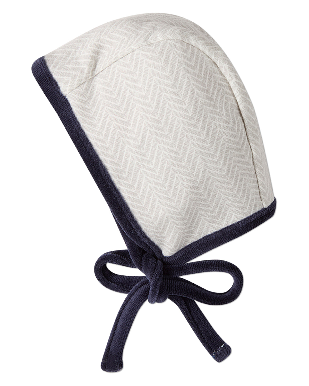 Baby Chevron-Printed Cotton-Rich Knit Bonnet with Tie Closure
