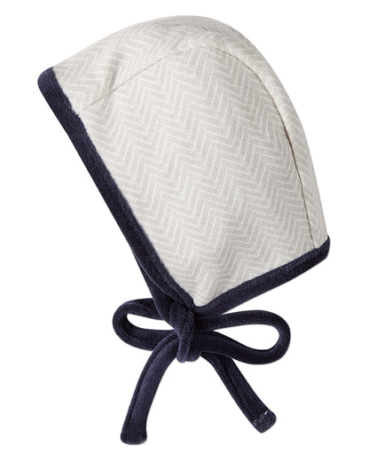 Baby Chevron-Printed Cotton-Rich Knit Bonnet with Tie Closure