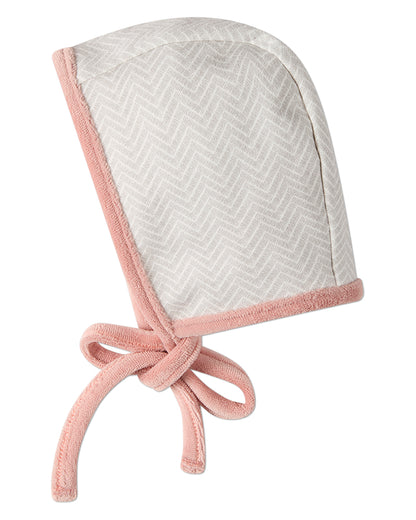 Baby Chevron-Printed Cotton-Rich Knit Bonnet with Tie Closure