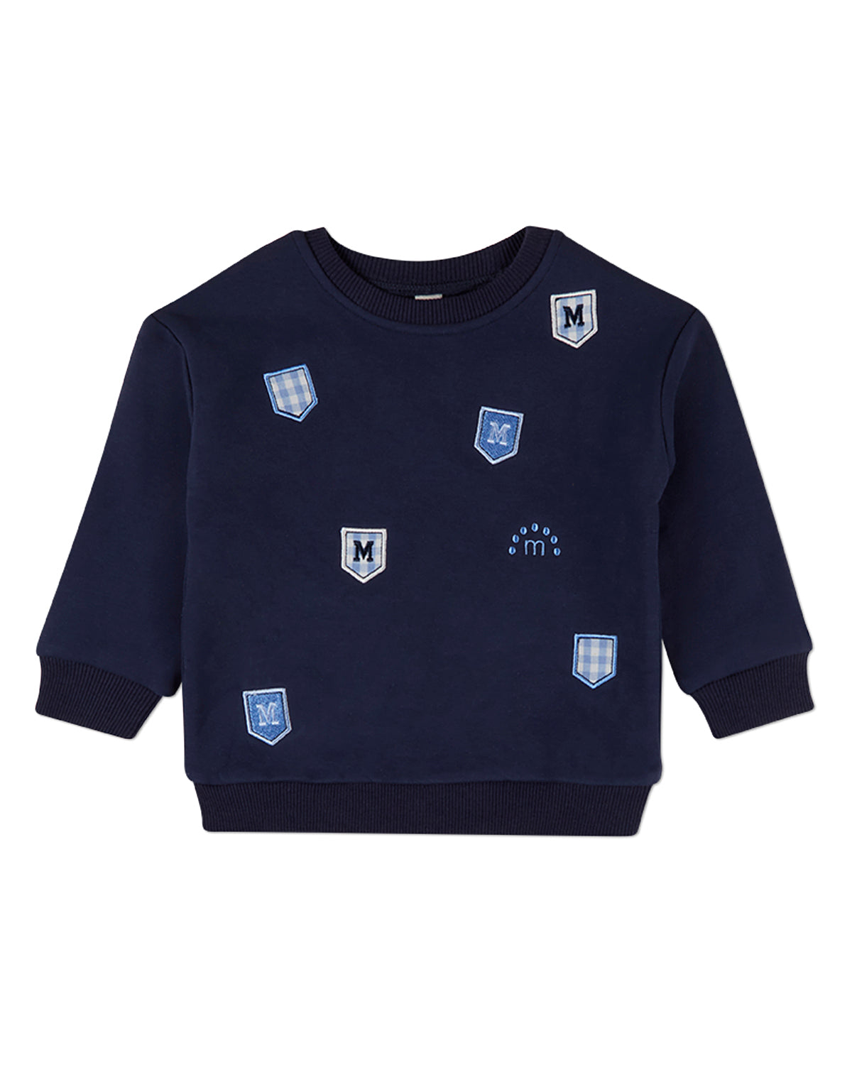 Boys Cotton-Rich Crewneck Sweatshirt with Embroidered MiniMoi Patches