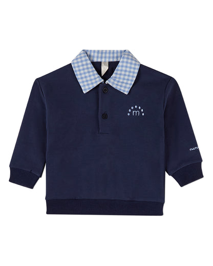 Boys 2-in-1 Gingham-Collared Cotton-Rich Sweatshirt