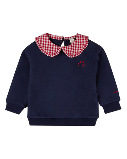Girls 2-in-1 Gingham-Ruffled-Collar Cotton-Rich Sweatshirt