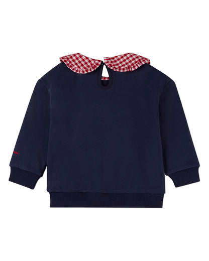Girls 2-in-1 Gingham-Ruffled-Collar Cotton-Rich Sweatshirt