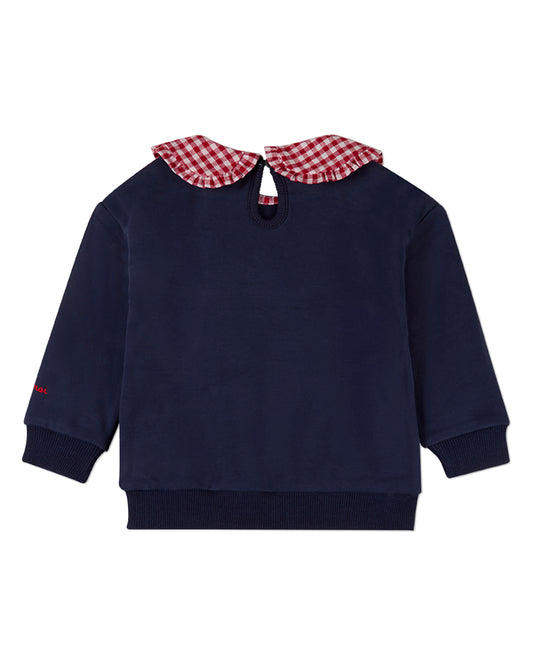 Girls 2-in-1 Gingham-Ruffled-Collar Cotton-Rich Sweatshirt