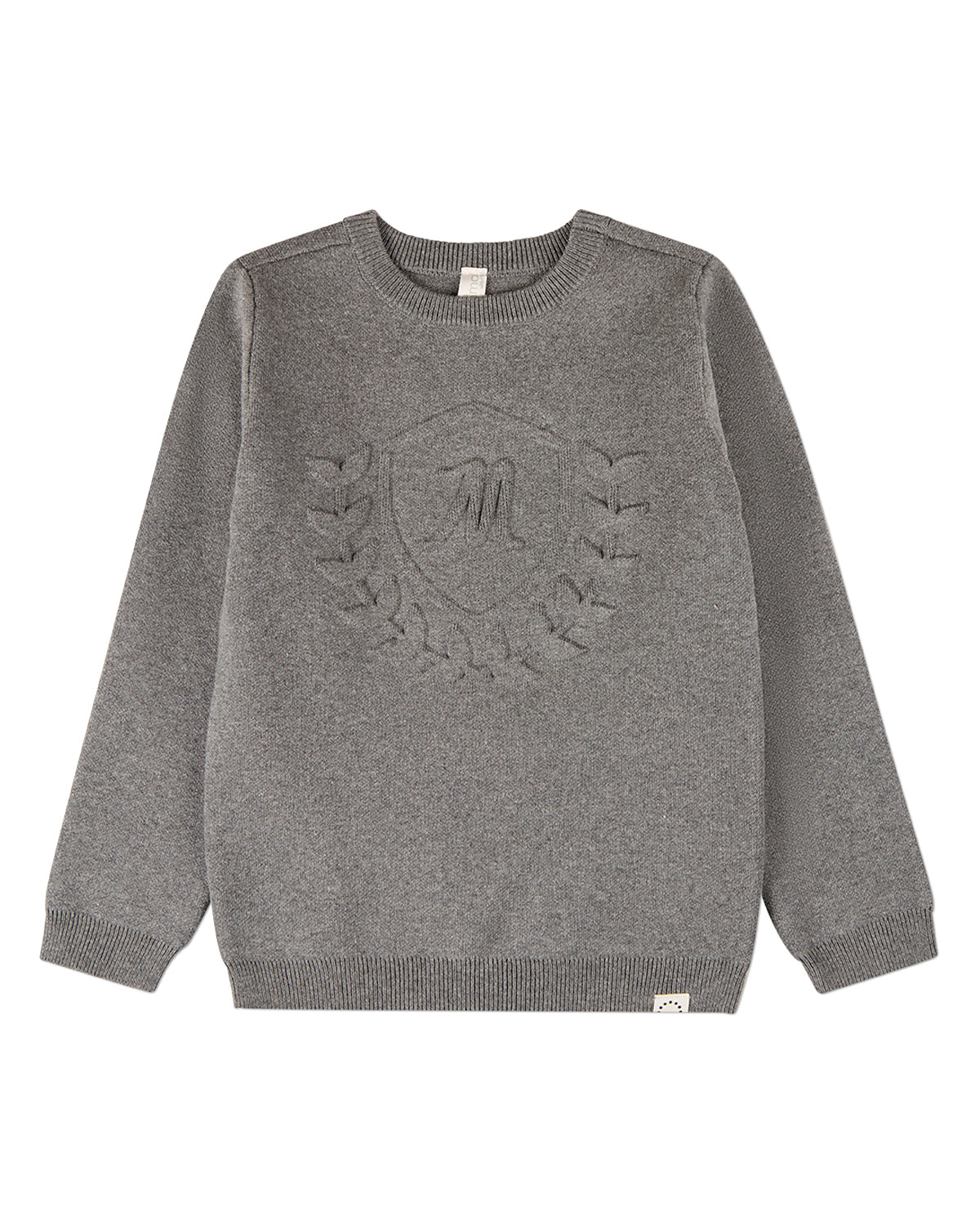 Boys 100% Cotton Knit Pullover Crewneck Sweater with Embossed 3D Crest