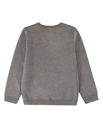 Boys 100% Cotton Knit Pullover Crewneck Sweater with Embossed 3D Crest