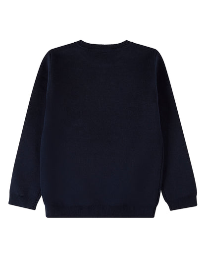 Boys 100% Cotton Knit Pullover Crewneck Sweater with Embossed 3D Crest