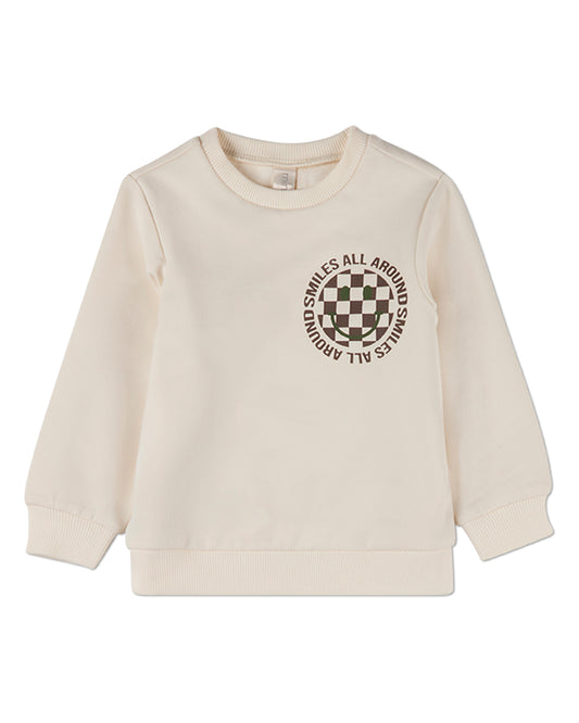 Boys "Smiles All Around" Cotton-Rich Pullover Crewneck Sweatshirt