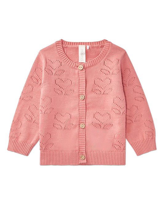 Baby and Toddler Girls Heart Pattern 100% Cotton Cardigan Sweater : Color: Rose Pink