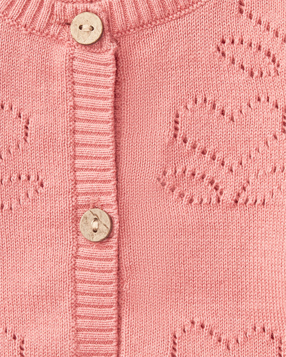 Baby and Toddler Girls Heart Pattern 100% Cotton Cardigan Sweater : Color: Rose Pink