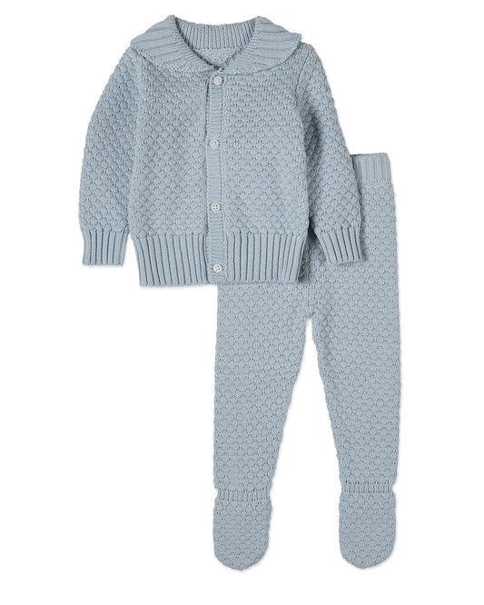 2 Piece Baby Boys 100% Cotton Knit Cardigan Set : Color: Blue
