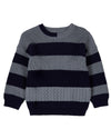 Boys 2-Tone Striped Cotton Rich Knit Pullover Sweater : Color: Navy