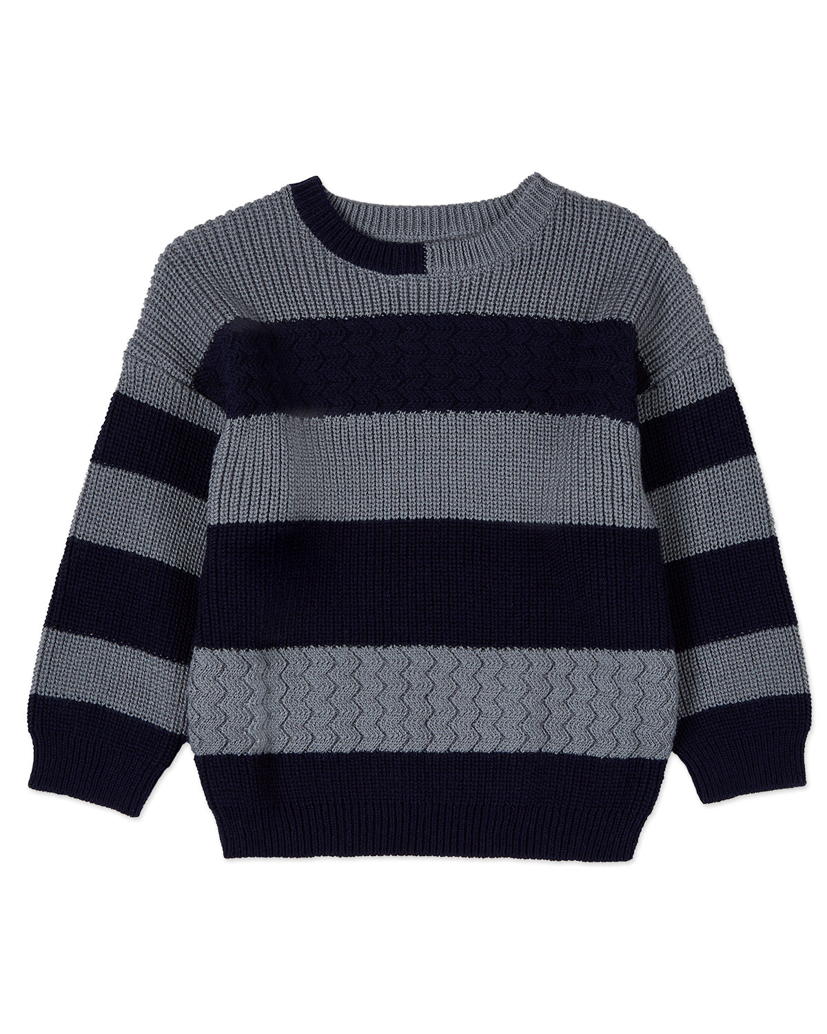 Boys 2-Tone Striped Cotton Rich Knit Pullover Sweater : Color: Navy