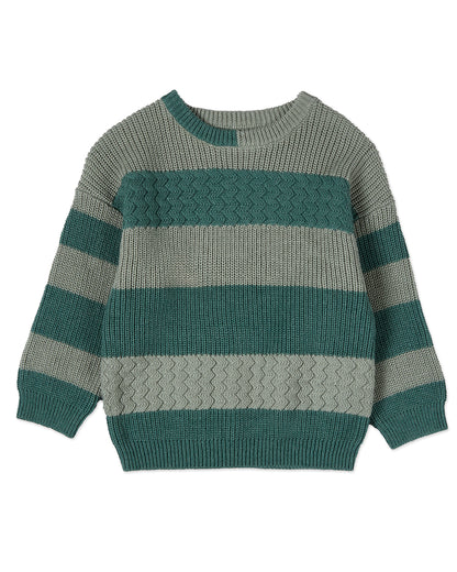 Boys 2-Tone Striped Cotton Rich Knit Pullover Sweater : Color: Pale Aqua
