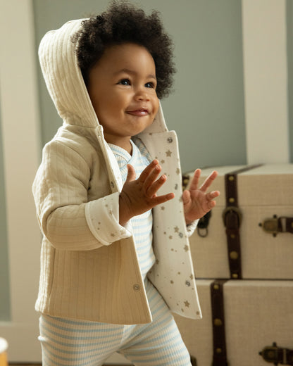 Baby and Toddler Unisex Hooded Reversible Cotton Rich Star-Print / Quilted Jacket : Color: Oatmeal-Winter White