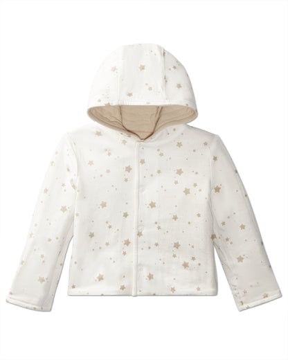 Baby and Toddler Unisex Hooded Reversible Cotton Rich Star-Print / Quilted Jacket : Color: Oatmeal-Winter White