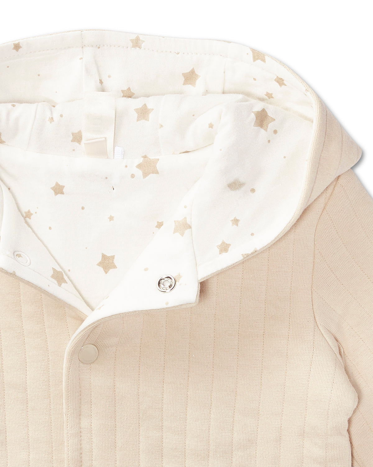 Baby and Toddler Unisex Hooded Reversible Cotton Rich Star-Print / Quilted Jacket : Color: Oatmeal-Winter White