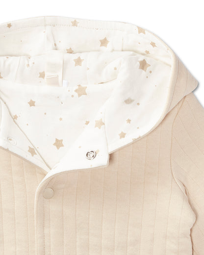 Baby and Toddler Unisex Hooded Reversible Cotton Rich Star-Print / Quilted Jacket : Color: Oatmeal-Winter White
