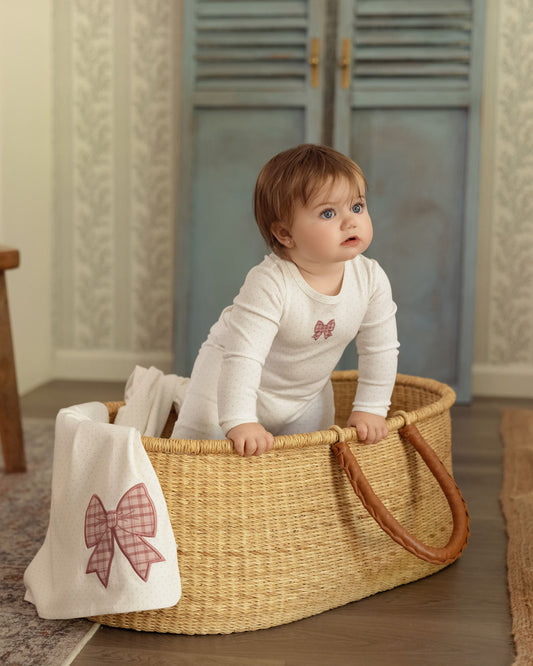 Baby Girls "Put A Bow On It" 100% Cotton Embroidered Swaddle Blanket