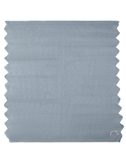 Baby Herringbone Knit 100% Cotton Blanket with Carry Pouch : Color: Blue