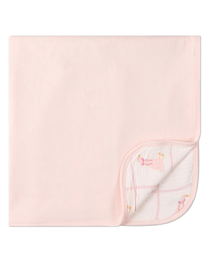 Baby Girls "Sitting Goose" Cotton-Rich 2-Sided Swaddle Blanket