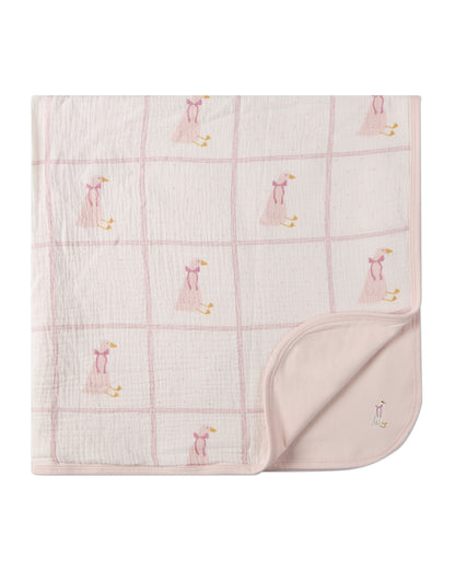 Baby Girls "Sitting Goose" Cotton-Rich 2-Sided Swaddle Blanket