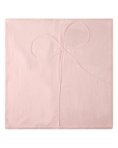 Baby Girls 100% Cotton Fine-Gauge Knit Blanket with Tonal Knit Bow
